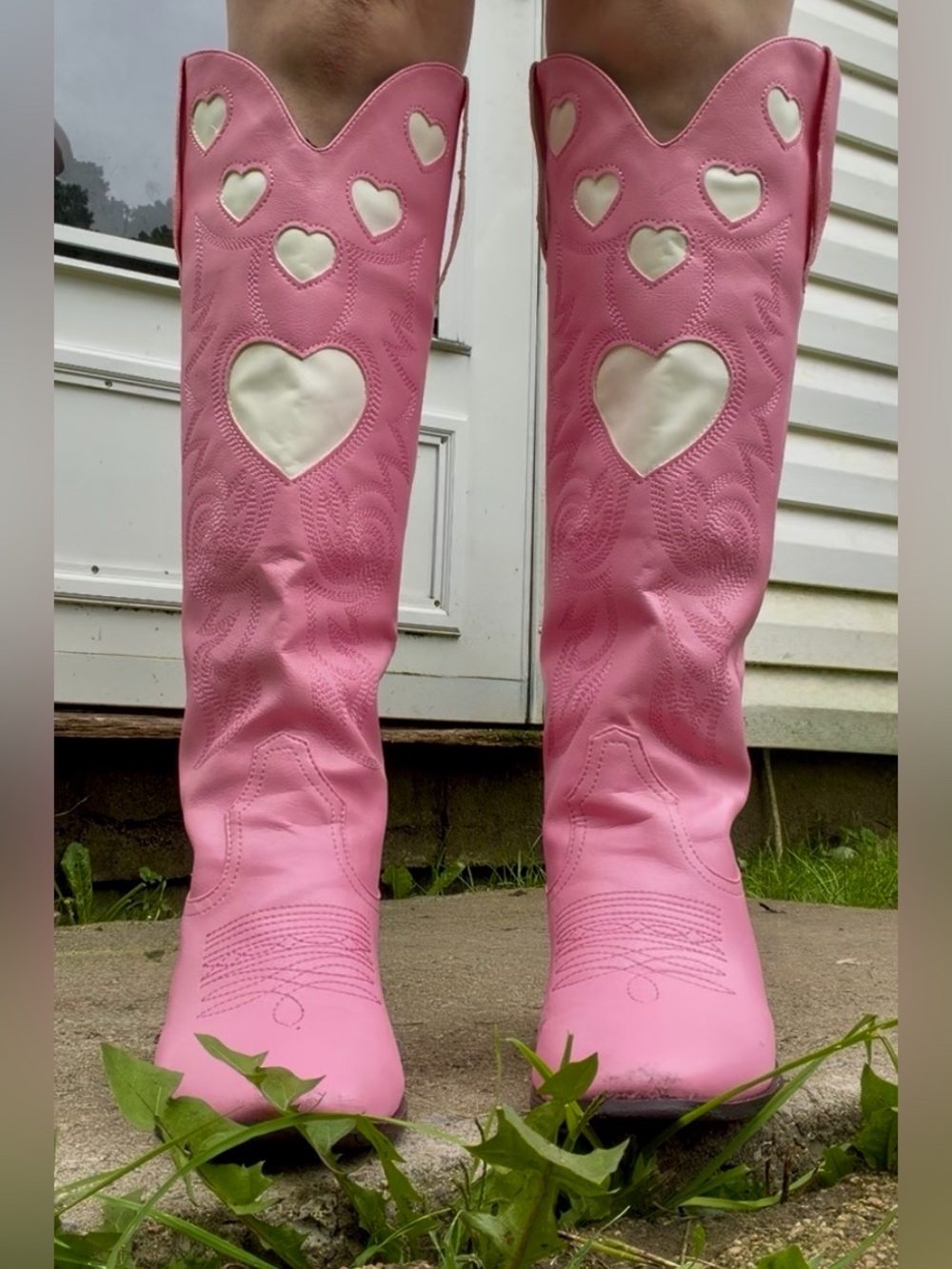 Pink Heart-Detail Knee-High Heeled Boots